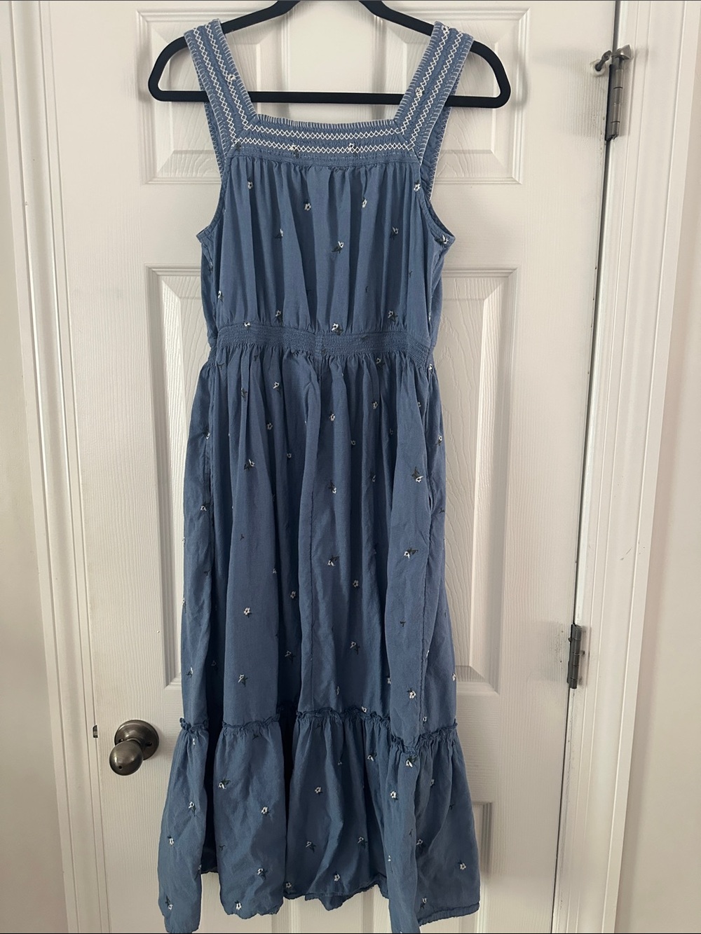 Old Navy Blue Floral Embroidered Maxi Dress Smocked Waist - Picture 5 of 10